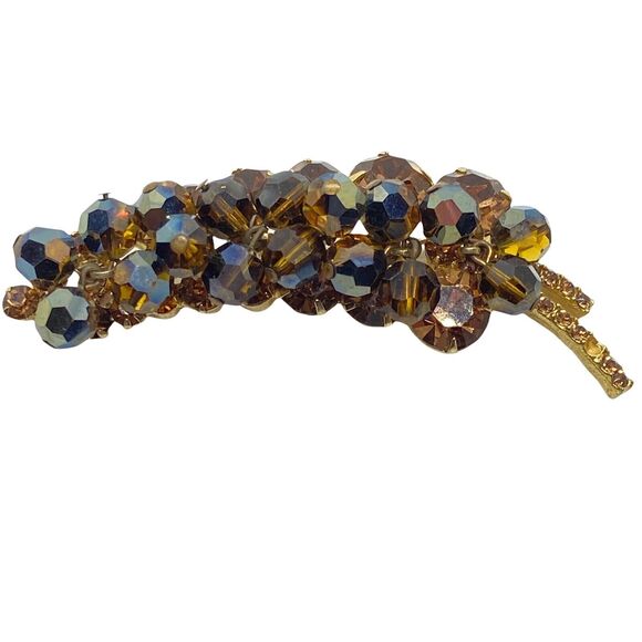 Juliana Leaf Brooch D&E DeLizza and Elster Topaz Brown, aurora borealis cha cha - Picture 7 of 16